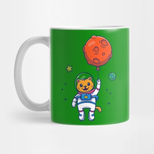 Cute Cat Astronaut Holding Planet Balloon In space Cartoon Mug